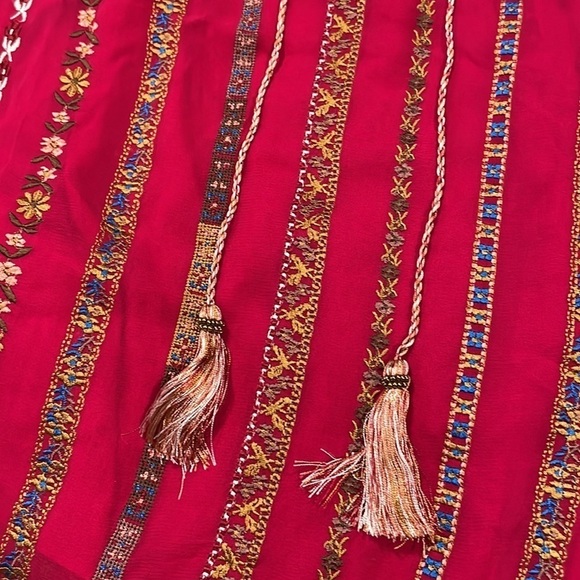 NWT Sundance Red Embroidered Tassel Tie Peasant Blouse Petite - Picture 11 of 11
